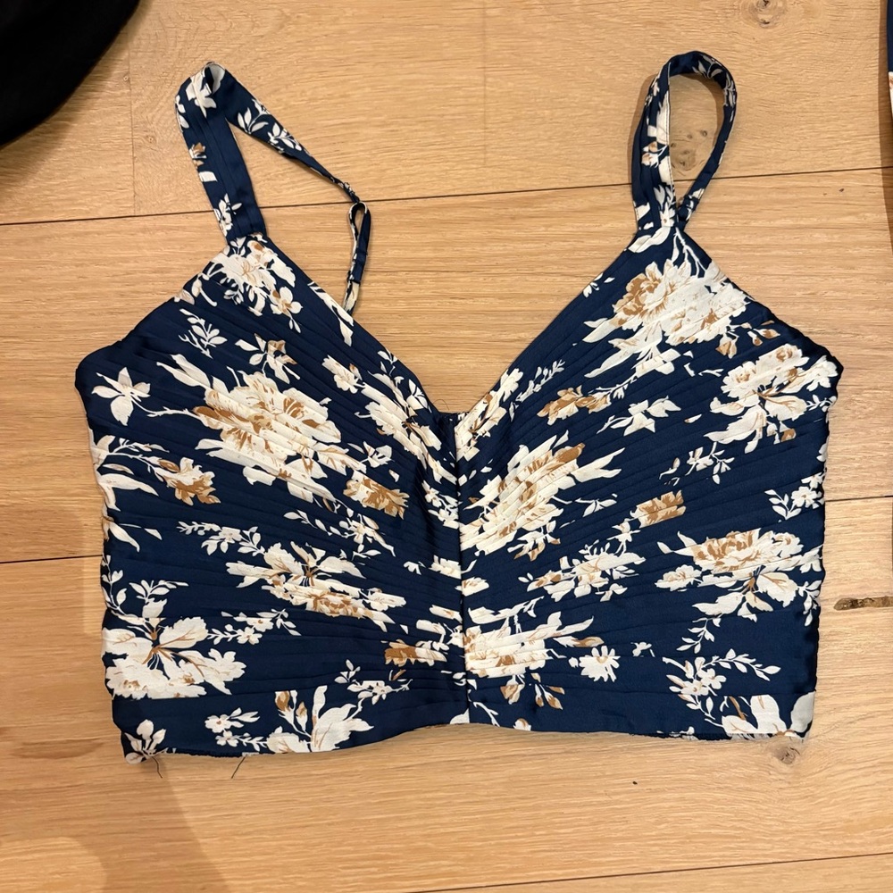 Abercrombie Navy Satin Crop Top - Large